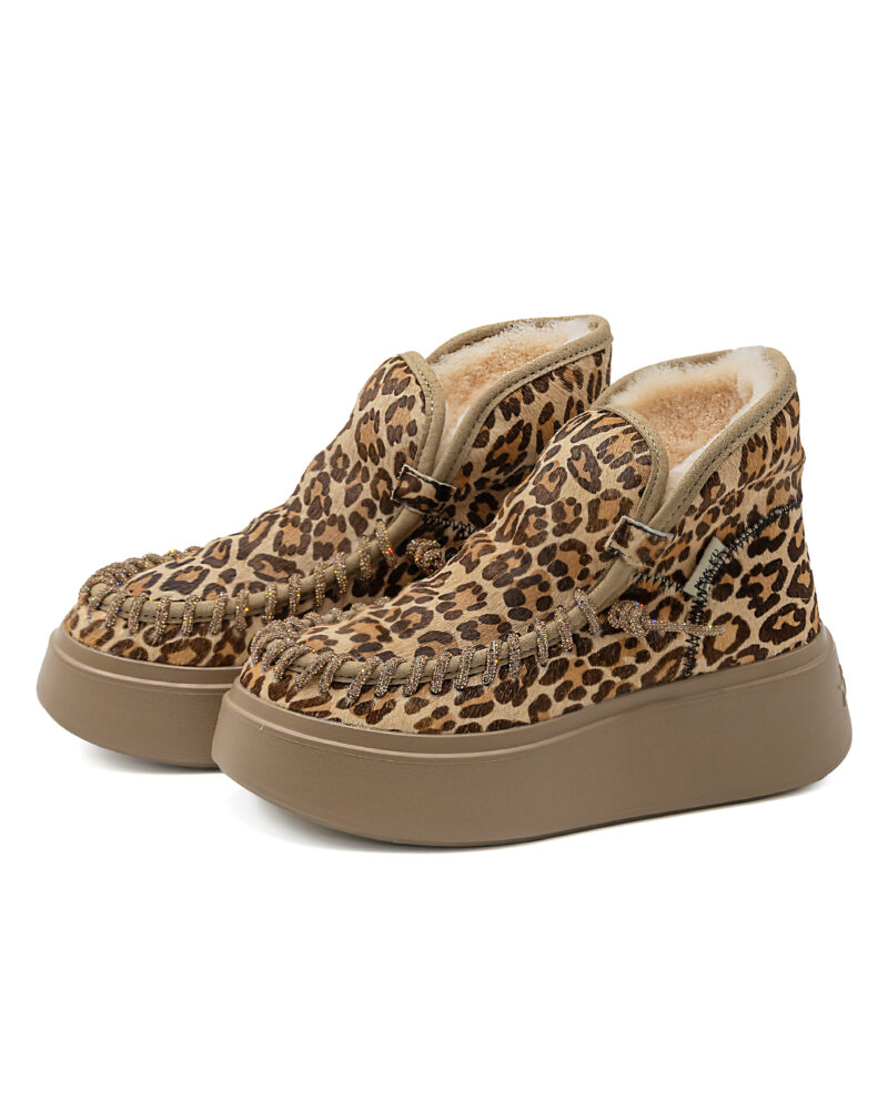 Stivaletti Nan-ku leopardati strass con ecopelliccia